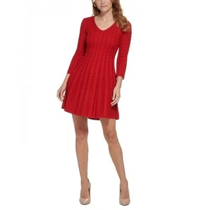 Jessica Howard Women's Petites Cable Knit Mini Sweater Dress, Red Size PXL - Picture 1 of 3