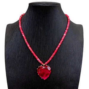 Collana girocollo ciondolo forma cuore cristallo diaspro sedimenti marini - Foto 1 di 6