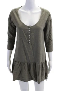 One by One Teaspoon Womens Scoop Neck Ruffle Hem Mini Shift Dress Olive Size XS - Picture 1 of 5