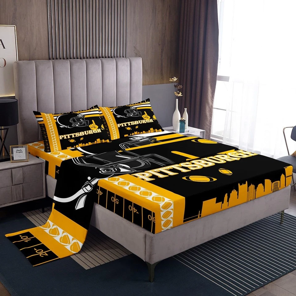 Football Bed Sheets Set Boys Girls Full Size Rugby Sports Bedding Set Footbal... - Image 1 of 4