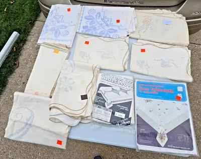 Lot of 10 Vintage Tablecloth Linens for Needlework Embroidery Stitchery LOOK! - Image 1 of 4