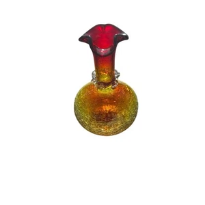 Blenko Amberina Crackle Glass Vase Decanter Bottle Crackle Glass Pontil Glow 6x4 - Picture 1 of 8