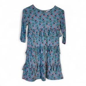 Hanna Andersson Girls DRESS Ditsy Floral Sundress Ruffle Tiered Size 140 10 Blue - Picture 1 of 8