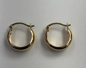 14k Yellow Gold Small Round Wide Ridged Hoop Earrings - Picture 1 of 6