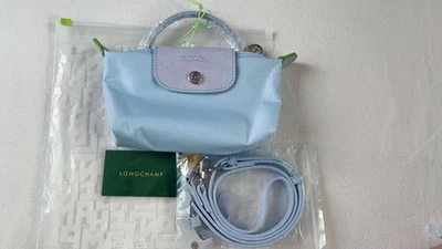 Longchamp  Le Pliage Cuir XS Mini Pouch Sky Blue Shoulder Bag Crossbody New - Image 1 of 4