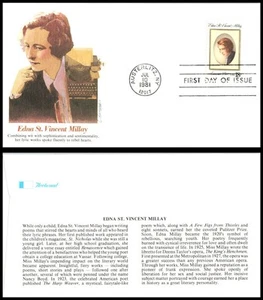 1981 Edna St Vincent Millay Sc 1926 FDC Fleetwood poet Pulitzer feminist writer - Picture 1 of 1