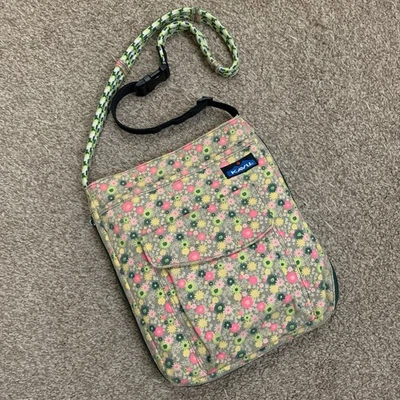 KAVU Rope Sidewinder Crossbody Purse Adjustable Bag Pink Yellow Floral Canvas - Image 1 of 4