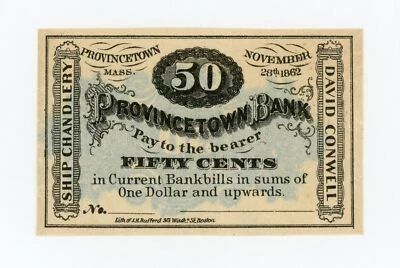 1862 50c David Conwell - MASSACHUSETTS Merchant Scrip at Provincetown Bank - Image 1 of 2