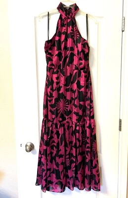 NUEVO Maxi Vestido Milly Talla 8 Magenta Rosa y Negro Floral Estilo Halter con Corbata Foto 1 de 4