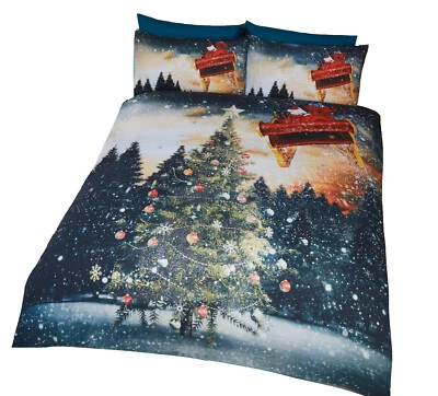 Albero di Natale Inverno Slitta Copripiumone Set Letto Federe - Immagine 1 di 2