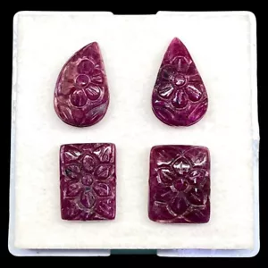 4 Pcs Natural Ruby Unheated Rare Moghul Carved Exclusive Gemstones Lot 34 Cts - Picture 1 of 18