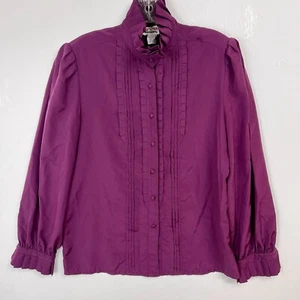 Vintage Mihang Womens Blouse Pleats Ruffles Feminine Career Purple Size 12 - Imagen 1 de 9