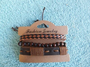 Southwest Boho Style Leather Wood Bead Stacking Layering Bracelet Jewelry Lot - Picture 1 of 5