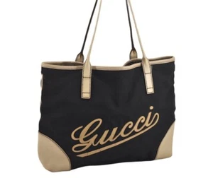 Authentic GUCCI Shoulder Tote Bag Nylon Leather 170007 Navy Blue Junk 4469M - Picture 1 of 10