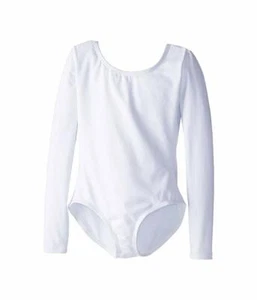 Capezio Girl's Team Basic Long Sleeve Leotard White Large L/CH 10-12 #226 - Picture 1 of 2