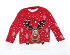 Angel Womens Red Round Neck Acrylic Pullover Jumper Size S - Reindeer