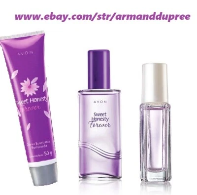 SWEET HONESTY FOREVER PERFUME AVON SET 3 PIEZAS PERFUME-ROLLO Y CREMA Foto 1 de 4