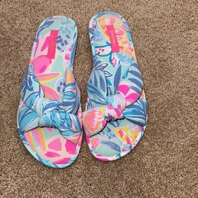 Zapatilla de piscina Lilly Pulitzer vidrio marino aguamarina selva tropical retiro talla 7 Foto 1 de 4