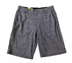 Volcom Board Shorts Mens 32 Gray Red Stripes Frickin H20 Chino Flat Front Skater - Picture 1 of 15