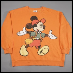 Disney Mickey Mouse - Large UK 14/16 - Orange Box Fit Sweatshirt Jumper Retro - Picture 1 of 12