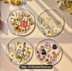 Round Flower Printer Acrylic Coasters Indoor Outdoor Tableware 4 Pcs Set - Picture 1 of 7