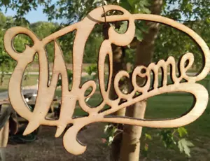 Welcome Sign Front Door Laser Cut Wood Decor 5"x7"X1/4" Sanded/Paint/Stain Ready - Picture 1 of 3
