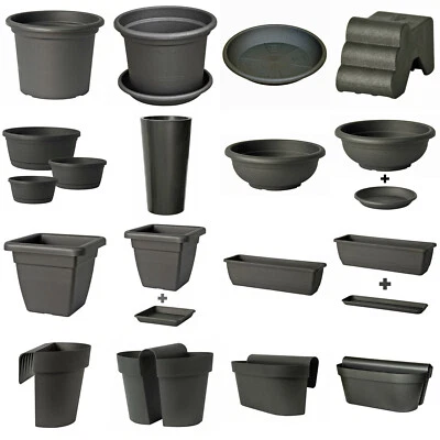 Blumentöpfe in Anthrazit Übertöpfe Untersetzer Blumenkästen Töpfe Schalen Füße  - Bild 1 von 4