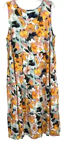 Denim & Co. Strandleinenmischung Midi Kleid Gr. 1X Gold Blumenmuster A395465 Damen WX20 - Bild 1 von 6