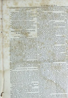 1840 THE NEW-YORKER Sept 19 Charles Dickens MASTER HUMPHREY'S CLOCK 1st American - Image 1 of 4