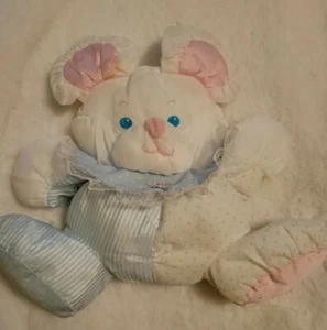 Vintage Fisher Price Spielzeug Maus mit Rassel innen weiß blau & rosa 80er Puffalump - Bild 1 von 8