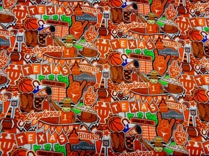 UNIVERISTY of TEXAS LONGHORNS 100% COTTON 1 YARD PIECE NEW DOODLE DESIGN - Picture 1 of 5