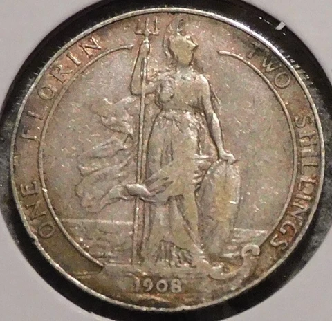 British Silver Florin - 1908 - King Edward VII - $1 Unlimited Shipping Cover