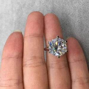 1.50 Ct Round Cut REAL Moissanite Solitaire Women's Ring 14k White Gold Plated - Picture 1 of 6