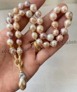14-28" Big 10-11mm Multicolor Baroque Edison Pearl Beads 14K GP Pendant Necklace - Picture 1 of 15