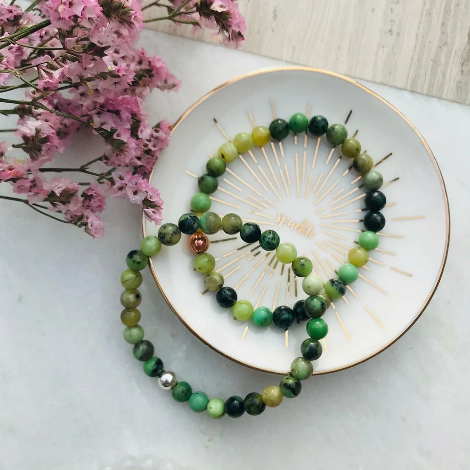 Pulsera de piedras preciosas crisoprasa - joyas de cristal de bienestar - piedra de nacimiento de mayo Foto 1 de 1