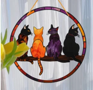 Cat suncatcher window ornament 2D Flat ACRYLIC 8 inch FREE Shipping - Picture 1 of 2