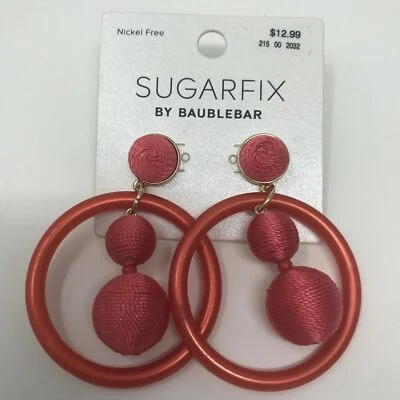 Sugarfix by Baublebar Dangle Balls Hoop Earrings Coral Pink Gold Tone Metal - Image 1 of 4