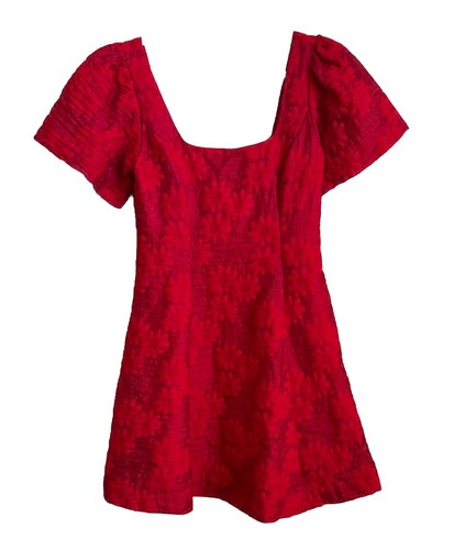 Abito Abbazia Vetro Rosso Scollo Quadrato Ricamato Floreale San Valentino Cocktail Party M