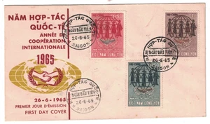 1965 VIETNAM FDC INTERNATIONAL COOPERATION MULTIPLE STAMPS CANCELS COLOR CACHET - Picture 1 of 1