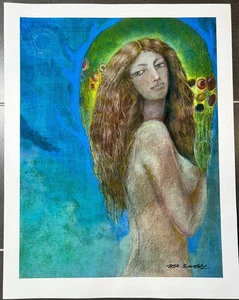 „Verträumte Nymphe im grünen Licht Akt Malerei Kunstdruck signiert Uta Saibel - Bild 1 von 2