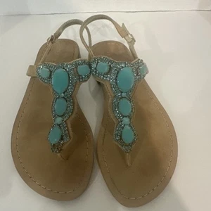 Ivanka Trump Pance-M Suede Aqua Turquoise Jewel Sandal SIZE 6 - Picture 1 of 11