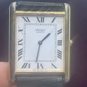Vintage SEIKO Tank 7430-5209 Men's 25 mm Quartz Watch Gold Leather Needs Battery - Picture 1 of 10