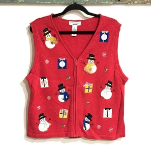 Maglione Natalizio Vintage Bechamel Gilet Donna 1X Pupazzo di Neve Ricamato Artistico - Foto 1 di 7