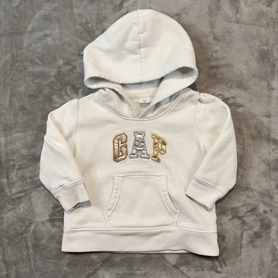 Sudadera con Capucha Baby Gap 12-18M Blanca Pullover Manga Abullonada Logo Niñas Ropa de Juego Informal Foto 1 de 4