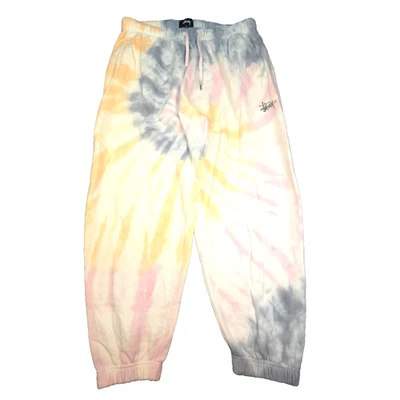 Stussy Pants womens 10 White Tie Dye Graffiti Jogger sweatpants fleece Size 10 - Image 1 of 4
