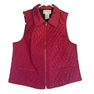 Talbots Petites Quilted Vest Woman's S Cranberry Red Full Zip Fully Lined - Picture 1 of 10