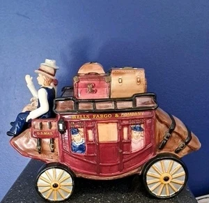 Vtg WELLS FARGO CO STAGECOACH US MAIL Ceramic Cookie Jar, Collector's Jar, 2002 - Picture 1 of 9