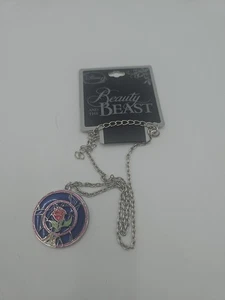 Disney Beauty & Beast Rose Stained Glass Design Metal Necklace Medallion - Picture 1 of 8