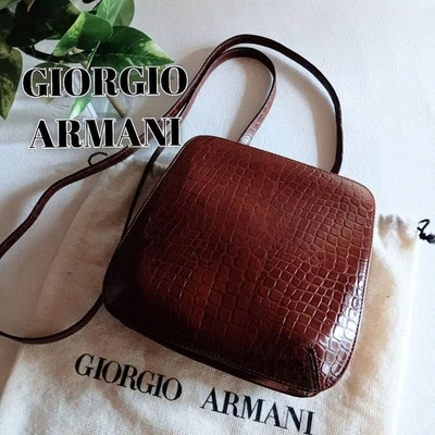 GIORGIO ARMANI Kiss 锁 Croco 压花单肩包 斜挎包 皮革 棕色  — 第 1/4 张图片