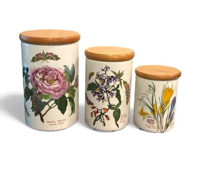 Portmeirion El Jardín Botánico Juego de 3 Botes con Tapas de Madera Vintage Foto 1 de 4